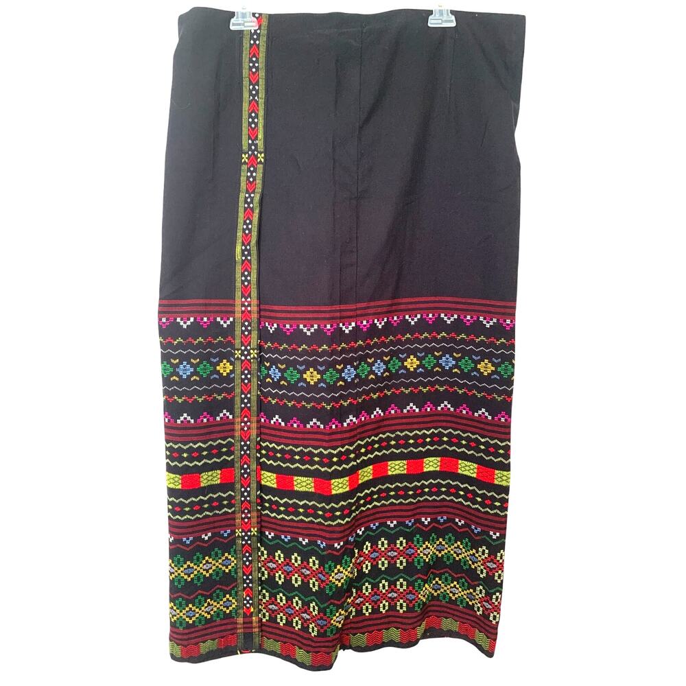 HANDMADE NATIVE AMERICAN EMBROIDERY/RIBBON BLACK SKIRT MAXI SKIRT APPROX 14/16